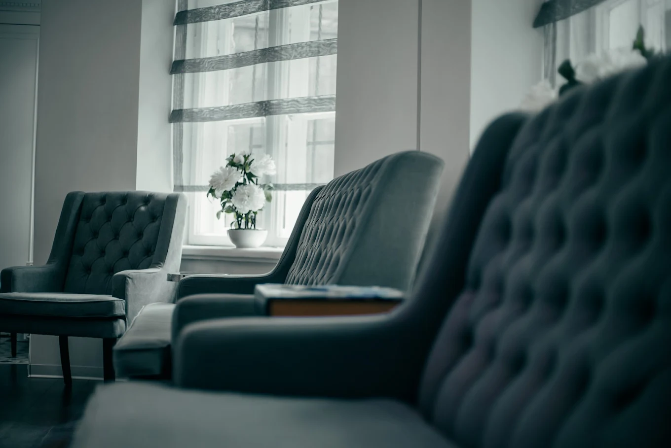 Clinic interior details with silver vase and flowers